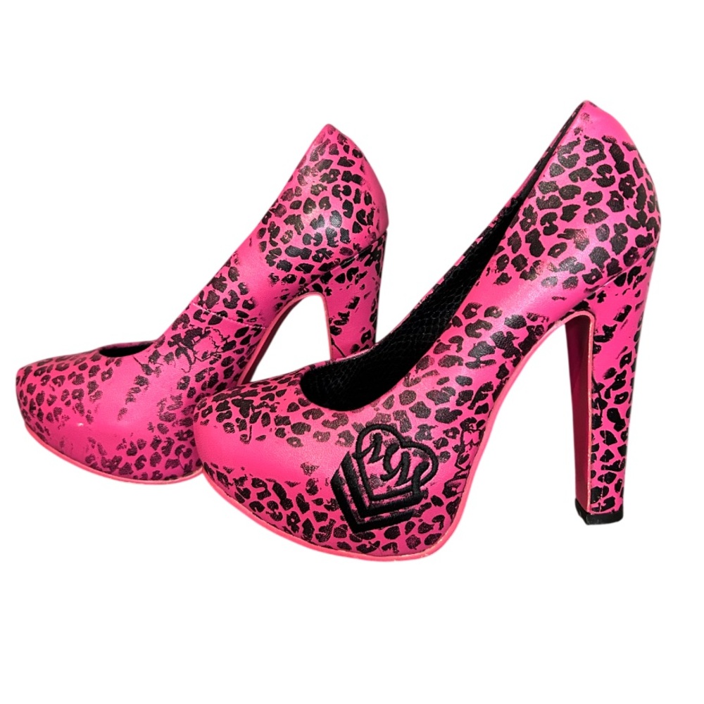 Y2k grunge goth rare 2000s Metal Mulisha Pink leopard print heel pumps